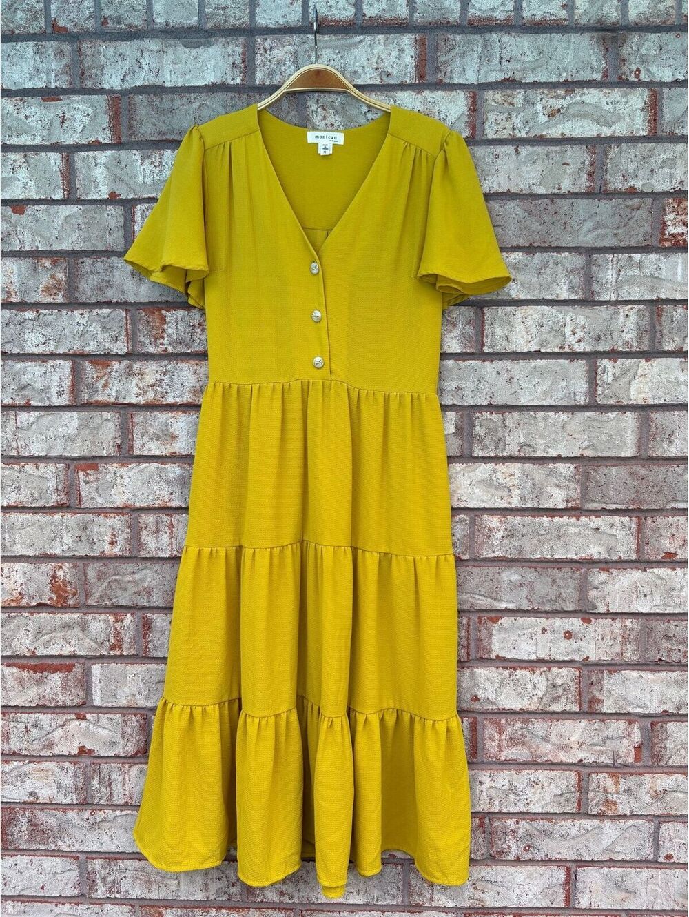 Francesca’s Collection Monteau mustard yellow dress with bow buttons Size M